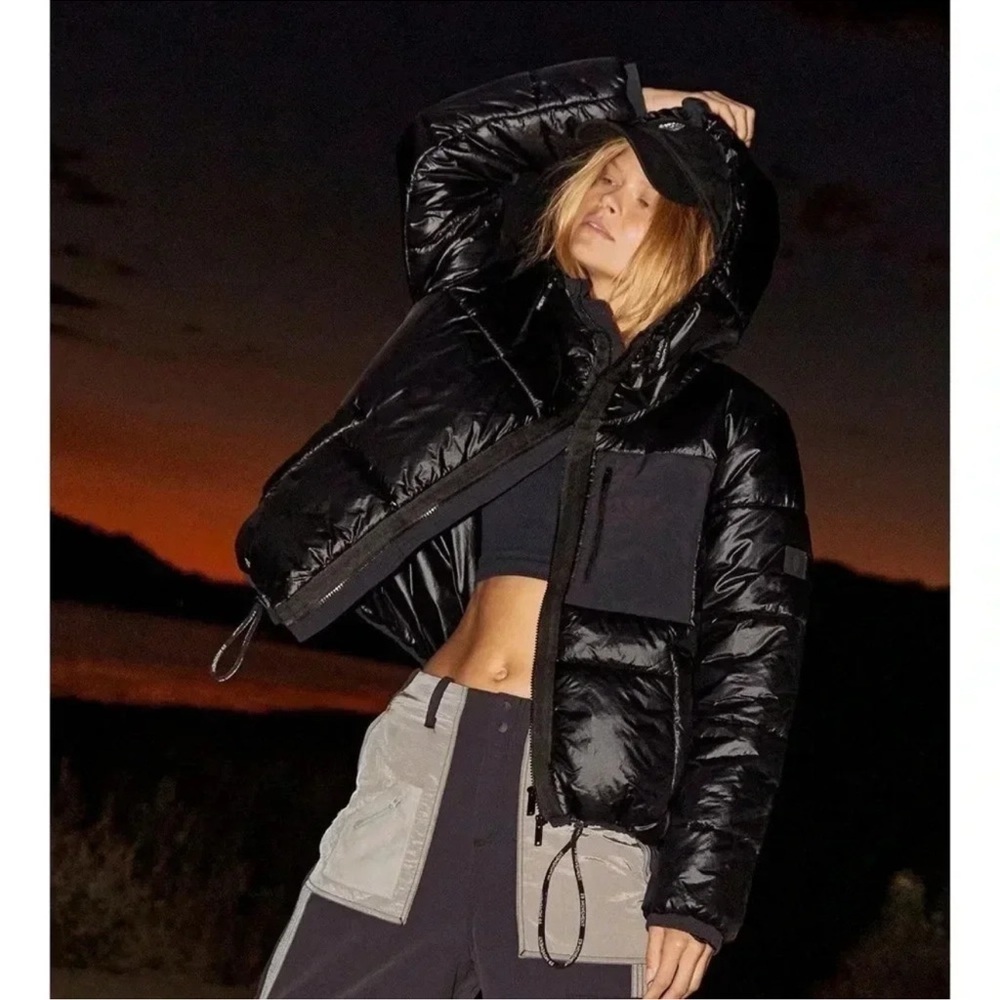 Free People Movement Quilted Puffer Jacket Gloss Black Large